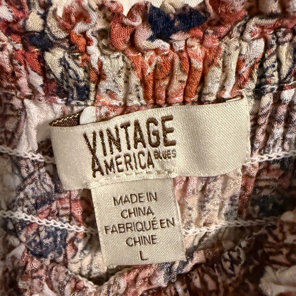 Vintage America Multicolor Paisley Off Or On The Shoulder Smocked Blouse, Sz Lg - Picture 5 of 10